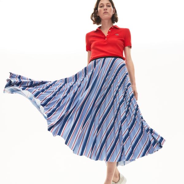 Lacoste MultiColor Striped Pleated Skirt Dámské - Sukně Fialové / Tmavě Blankyt Blankyt / Bílé / Čer